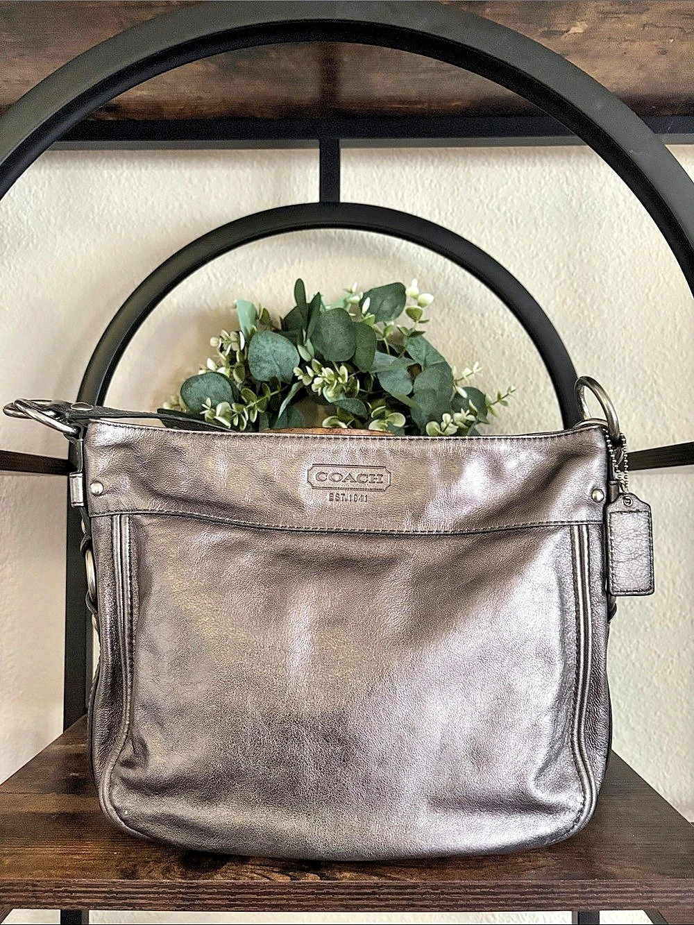 Coach Brooke Hobo Leather Shoulder Bag in Silver Metallic